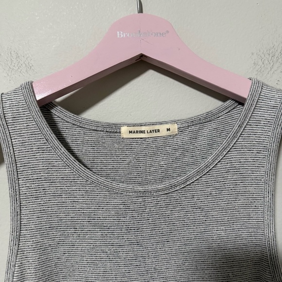 Marine Layer Tank Dress Medium Grey White Thin Micro Stripe Lexi Stretch Midi - Picture 6 of 7